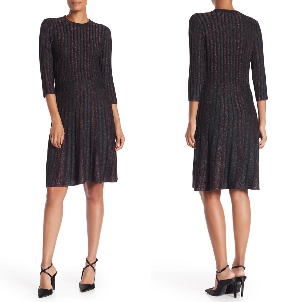 nanette lepore Stripe 3/4 Sleeve Fit & Flare Dress